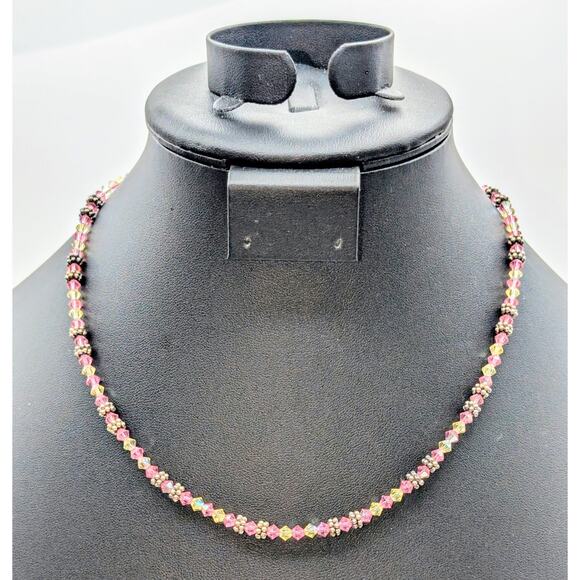 Elise Ryan 925 Sterling Silver Pink Clear Bicone Crystal Bead 18" Necklace - Picture 1 of 9